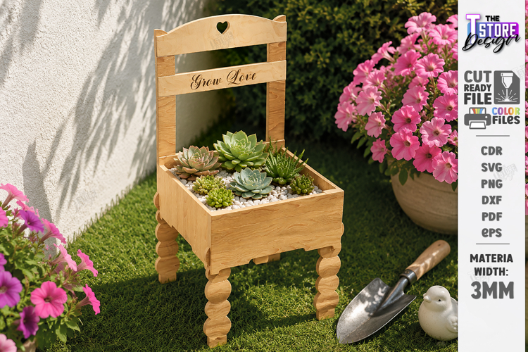 Mini Chair Planter Laser Cut | Succulent Flower Pot | Garden