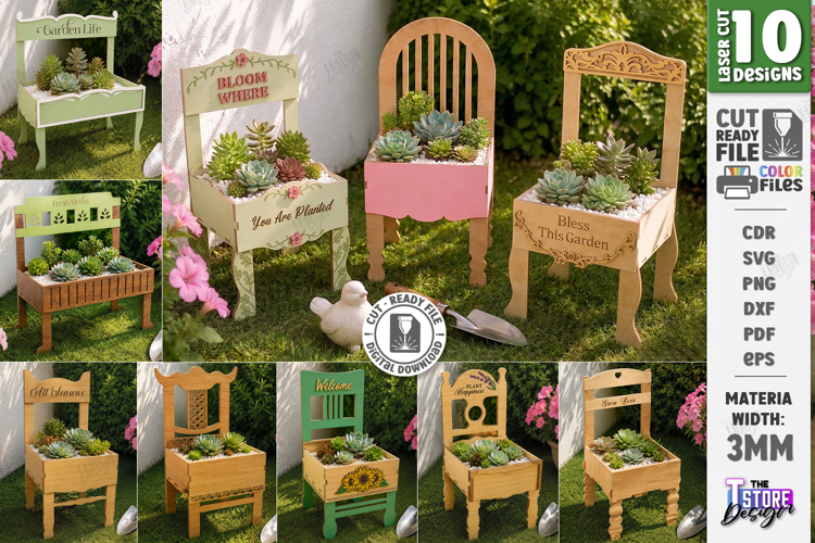 Mini Chair Planter Laser Cut Bundle | Succulent Flower Pot