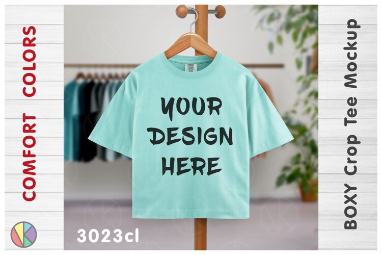 Comfort Colors 3023CL Chalky Mint Boxy Crop T-Shirt Mockup.
