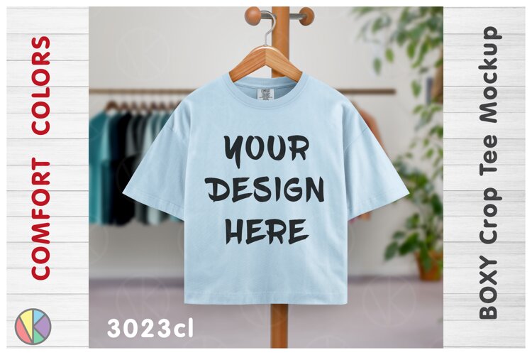 Comfort Colors 3023CL Chambray Boxy Crop T-Shirt Mockup.