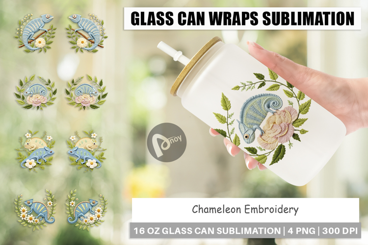 Glass Can Chameleon Embroidery