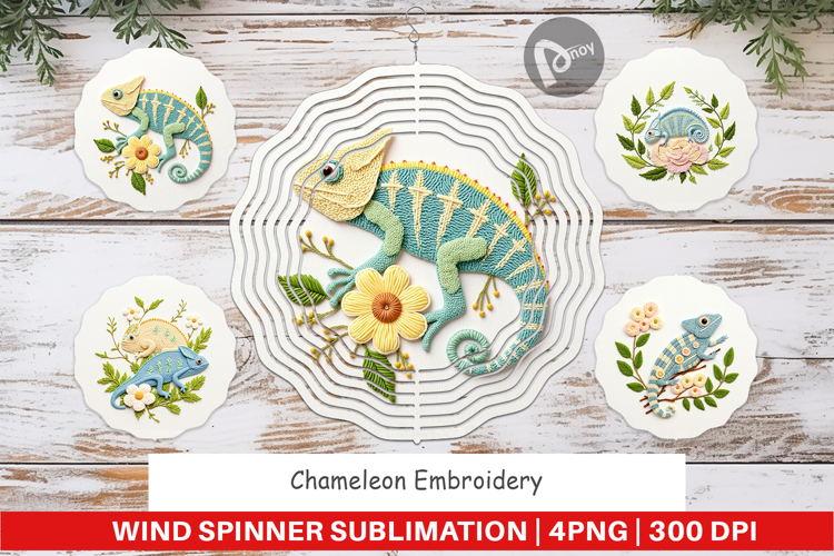 Wind Spinner Chameleon Embroidery