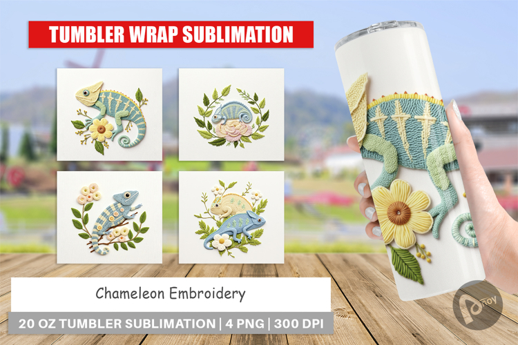 Tumbler Chameleon Embroidery