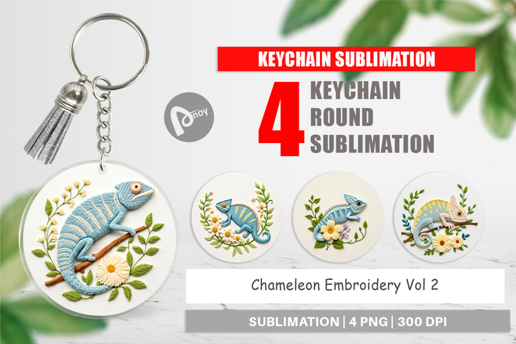 Keychain Chameleon Embroidery