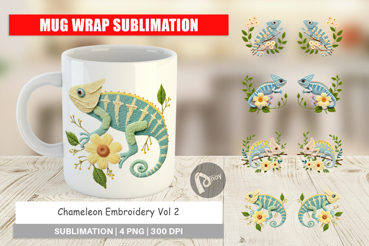 Mug Wrap Chameleon Embroidery