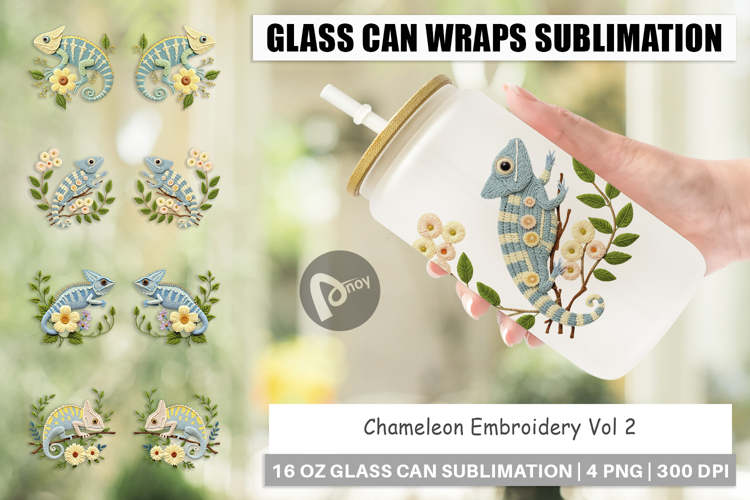 Glass Can Chameleon Embroidery