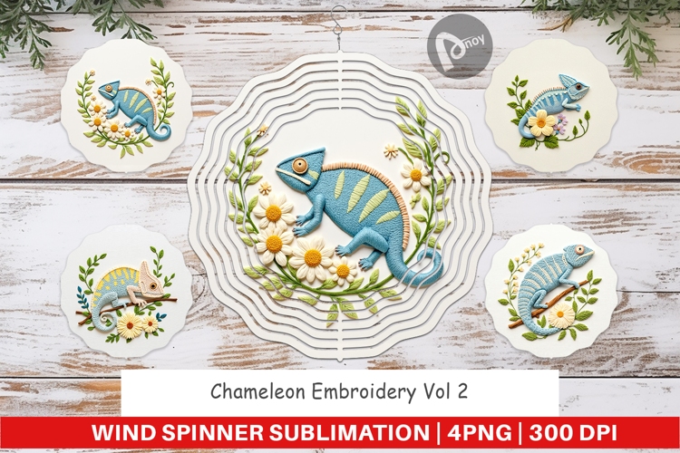 Wind Spinner Chameleon Embroidery