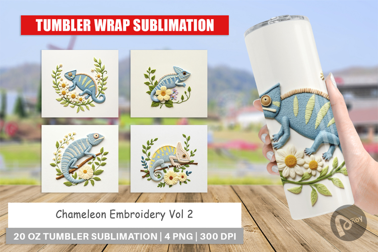 Tumbler Chameleon Embroidery