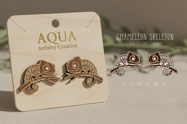 Whimsical CHAMELEON Studs, Earring, Laser Cut SVG Template