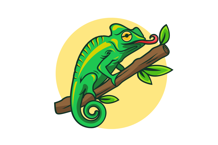 Vibrant Green Chameleon Logo with Cartoon Style Design example image 1