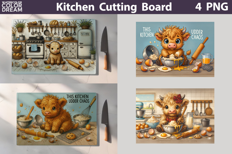 Funny Highland Cow Cutting Board | This Kitchen Udder Chaos