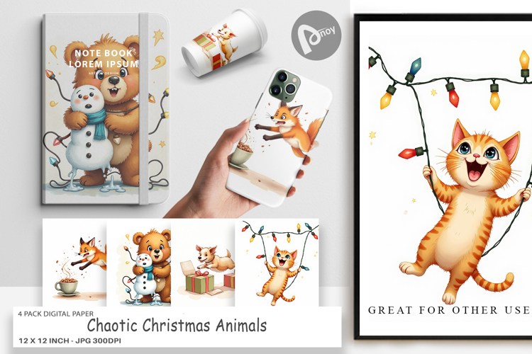Digital Paper Chaotic Christmas Animals