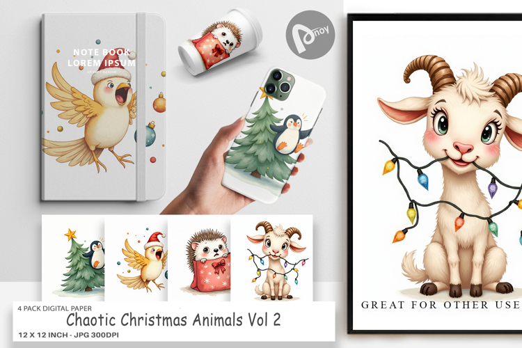 Digital Paper Chaotic Christmas Animals