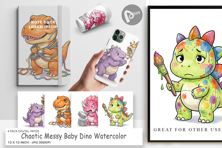 Chaotic Messy Baby Dino Digital Paper