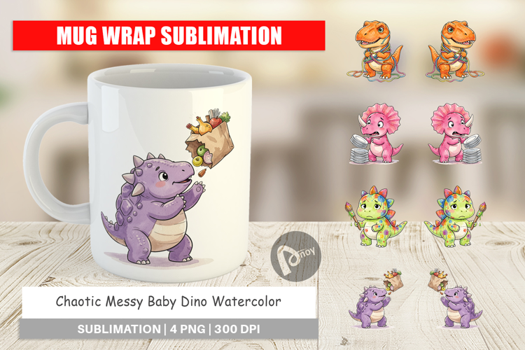 Chaotic Messy Baby Dino Mug Wrap