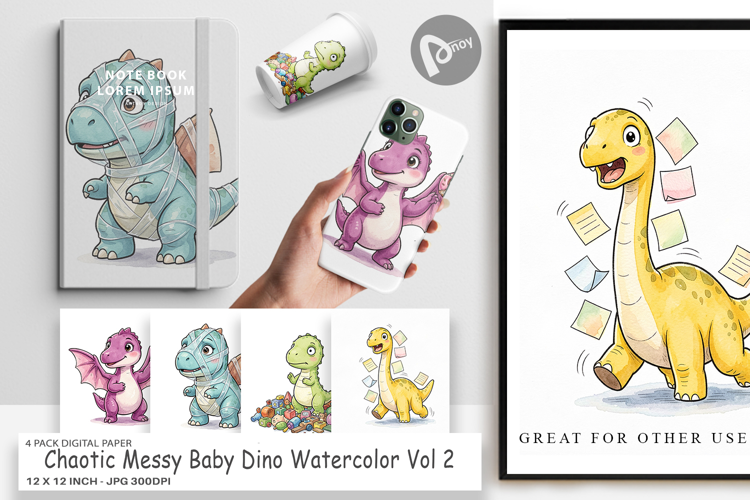 Chaotic Messy Baby Dino Digital Paper
