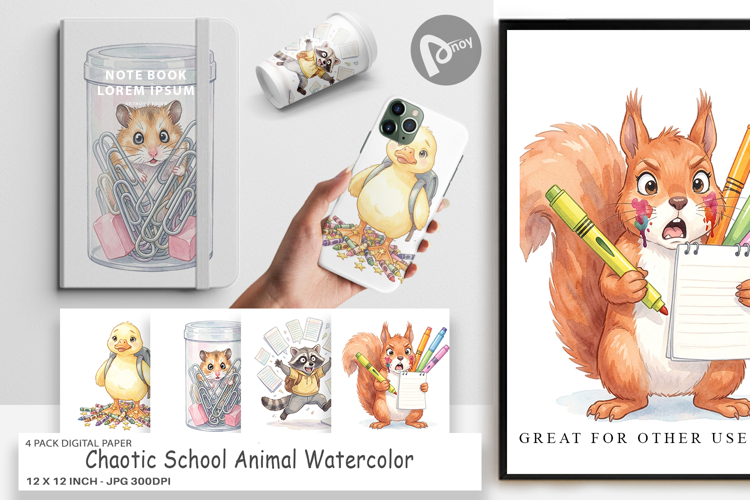 Chaotic School Animal Digital Paper