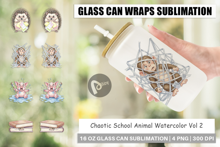 Chaotic School Animal Glass Can