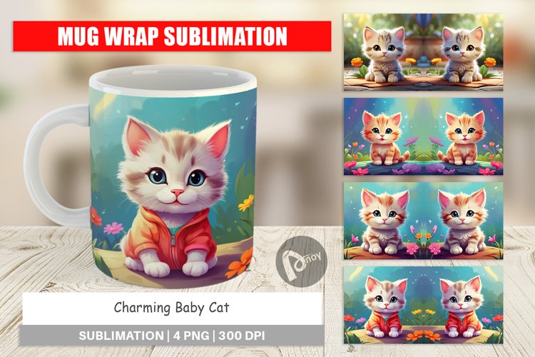Mug Wrap Design Charming Baby Cat