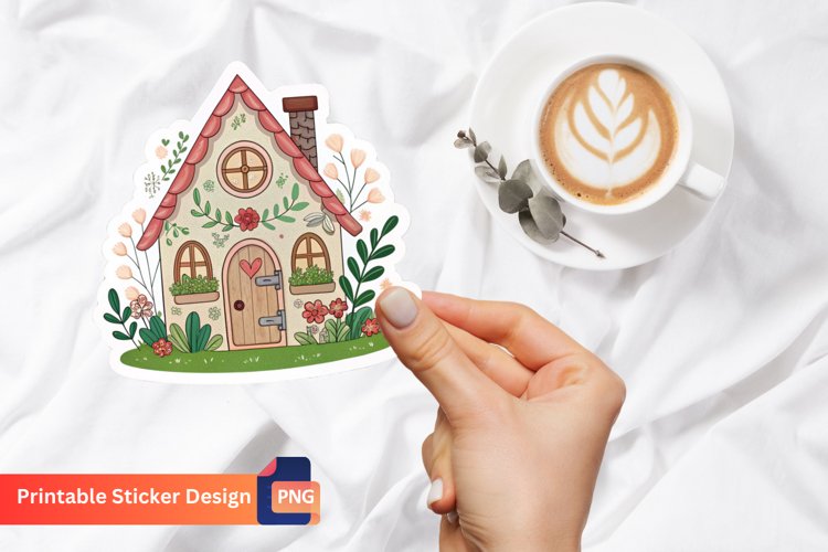 Charming Fairy House Sticker, Fairy Cottage Sticker example image 1