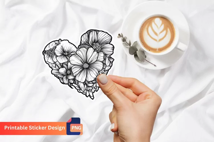 Charming Floral Heart Sticker, Romantic Floral Sticker