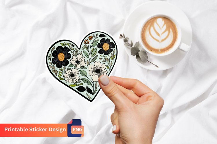 Charming Floral Heart Sticker, Romantic Floral Sticker