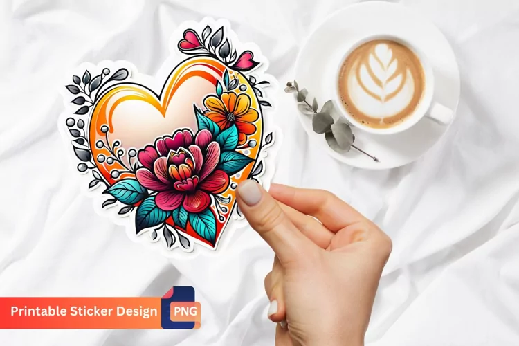 Charming Floral Heart Sticker, Romantic Floral Heart Sticker