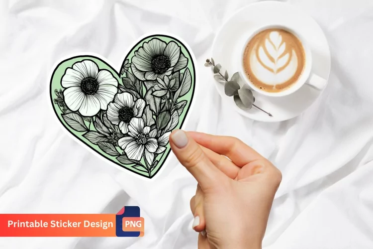 Charming Heart Sticker, Romantic Floral Heart Sticker