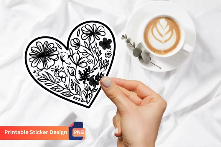 Charming Heart Sticker, Romantic Floral Heart Sticker
