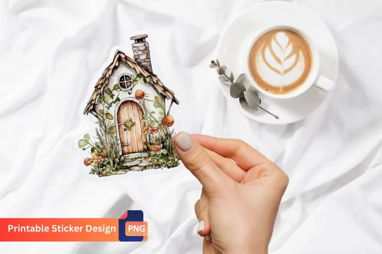 Charming Retro Watercolor Fairy House Sticker