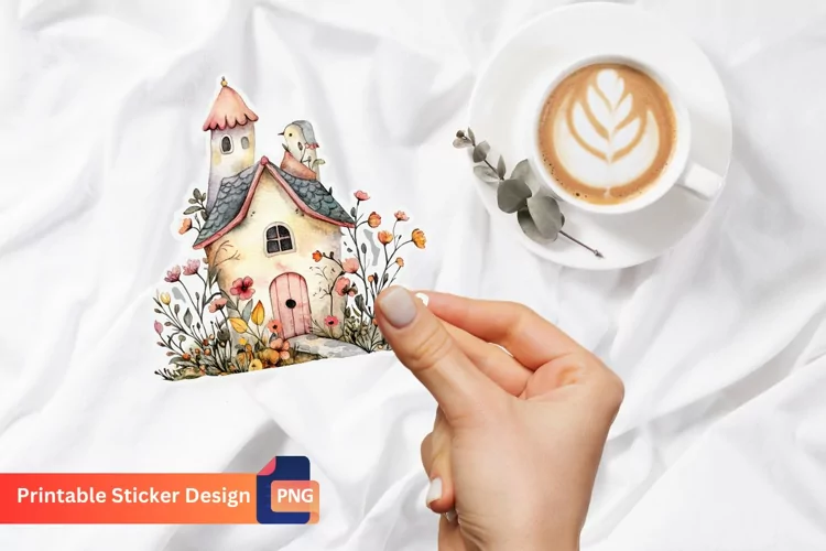 Charming Retro Watercolor Fairy House Sticker
