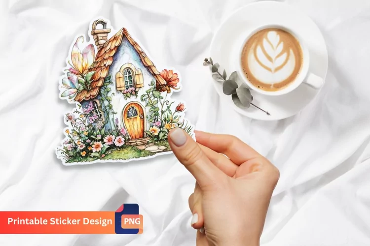Charming Retro Watercolor Fairy House Sticker