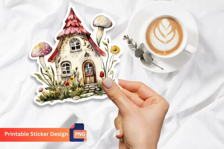 Charming Retro Watercolor Fairy House Sticker