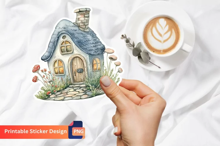 Charming Retro Watercolor Fairy House Sticker