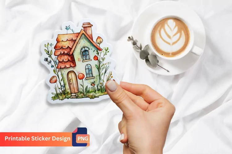 Charming Retro Watercolor Fairy House Sticker