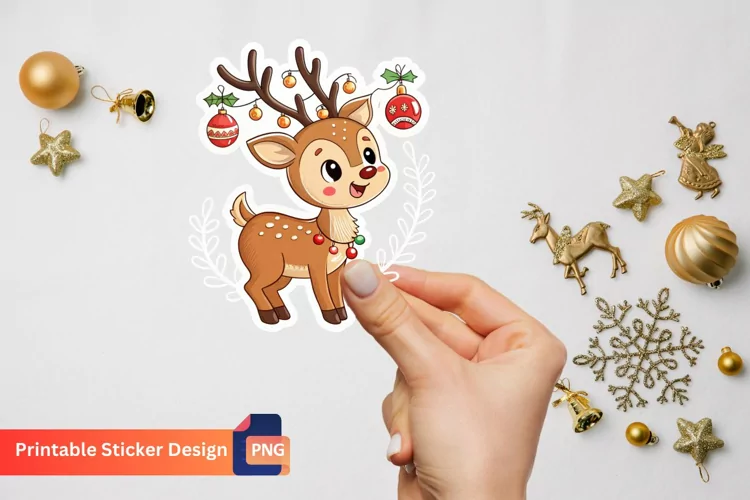 Christmas Deer Sticker , Winter Deer Sticker, Christmas Art