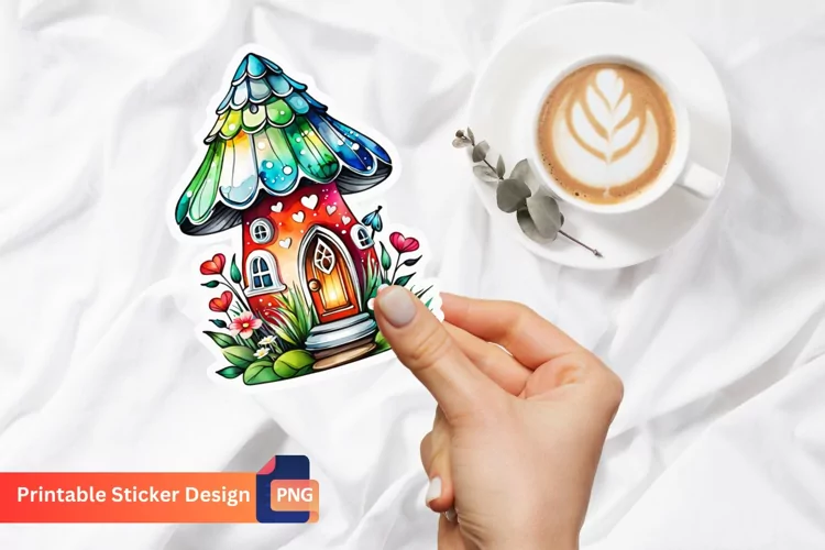 Charming Retro Watercolor Fairy House Sticker