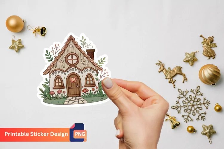 Watercolor Charming Retro Fairy House Sticker