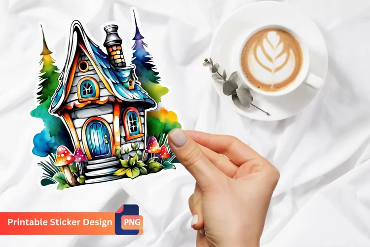 Charming Retro Watercolor Fairy House Sticker