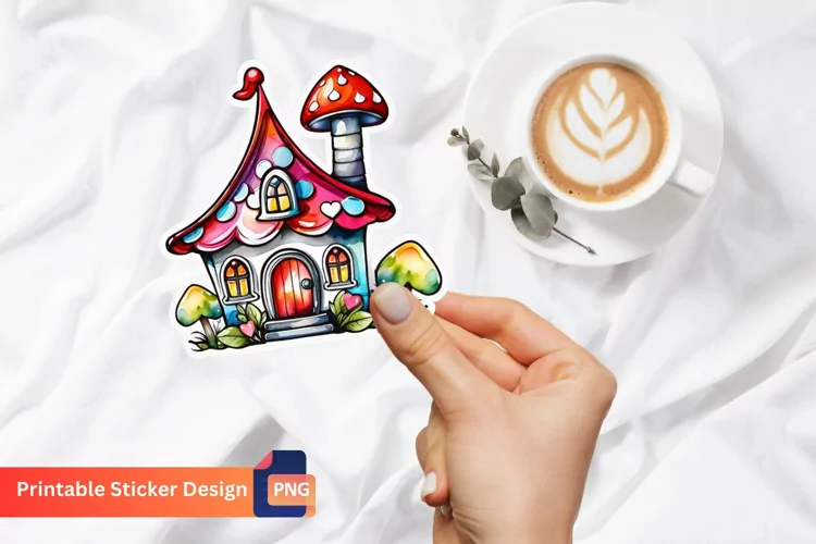 Charming Retro Watercolor Fairy House Sticker