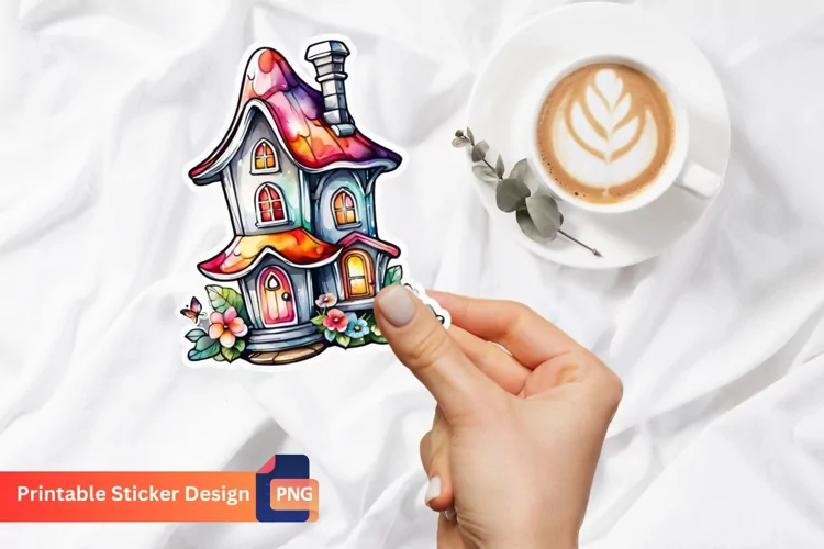 Charming Retro Watercolor Fairy House Sticker