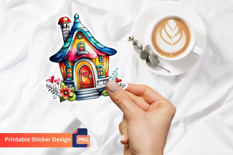 Charming Retro Watercolor Fairy House Sticker