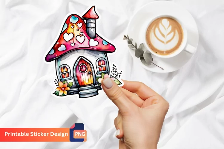 Charming Retro Watercolor Fairy House Sticker