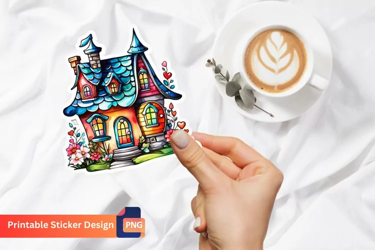 Charming Retro Watercolor Fairy House Sticker