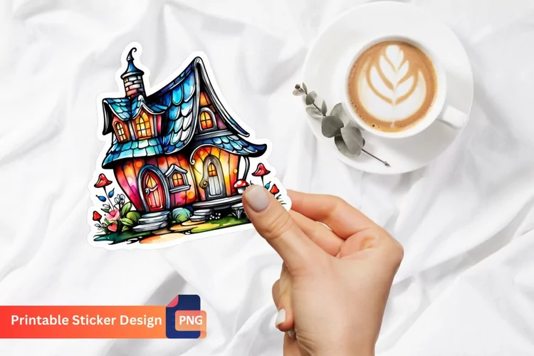 Charming Retro Watercolor Fairy House Sticker