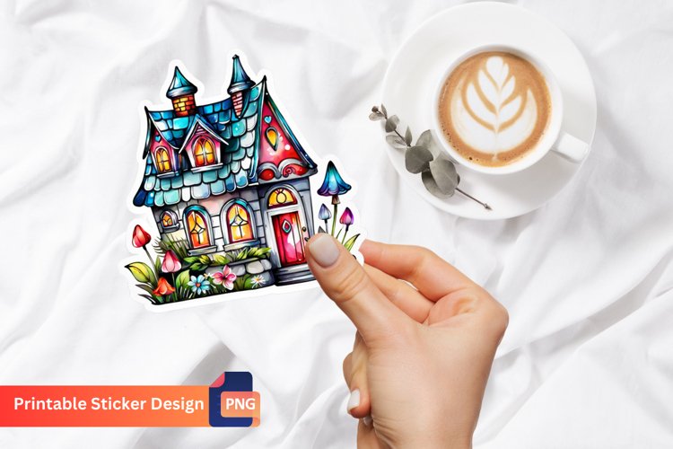 Charming Retro Watercolor Fairy House Sticker example image 1