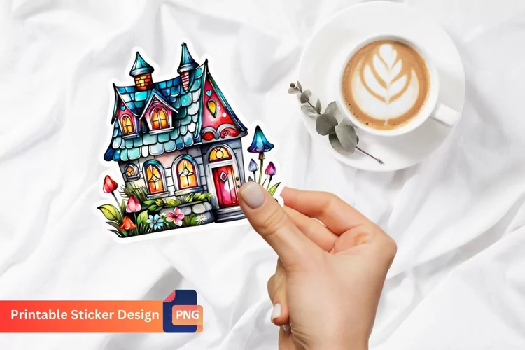 Charming Retro Watercolor Fairy House Sticker