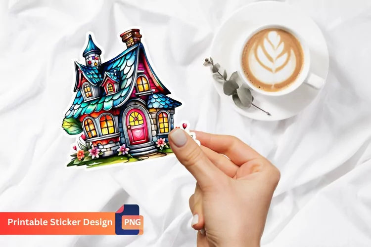 Charming Retro Watercolor Fairy House Sticker