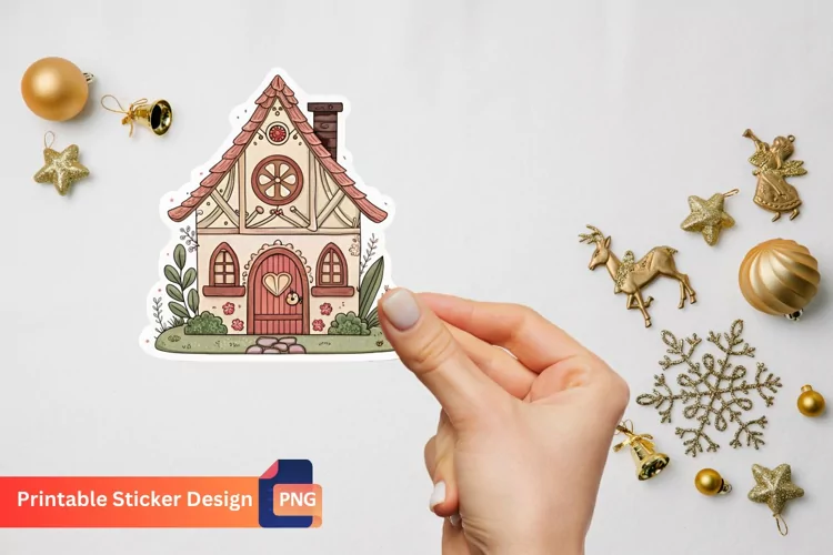 Watercolor Charming Retro Fairy House Sticker
