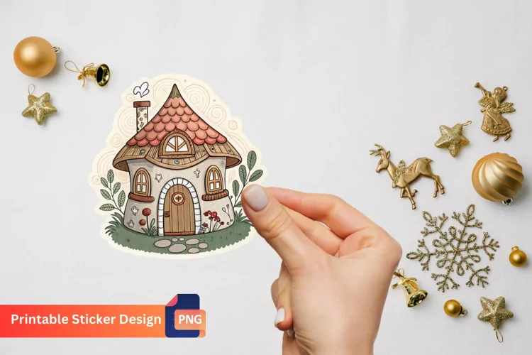 Watercolor Charming Retro Fairy House Sticker
